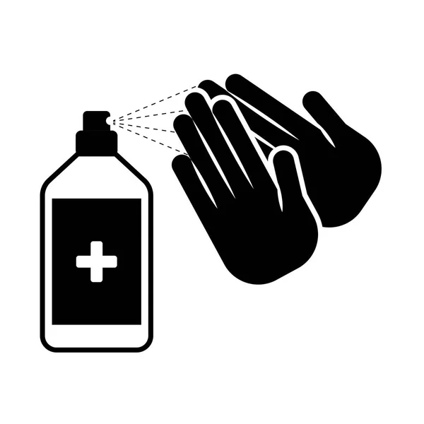 Felülettisztítás spray palack megelőzés kovid 19, sziluett stílusú ikon — Stock Vector