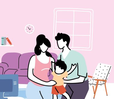 Ebeveynler ve oğulları koronavirüs salgınından ve pankarttan uzak dururlar.