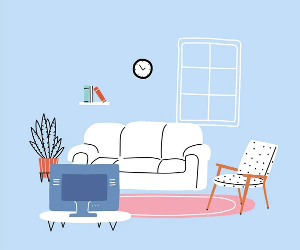 Sala de estar moderna com sofá, banner — Vetor de Stock