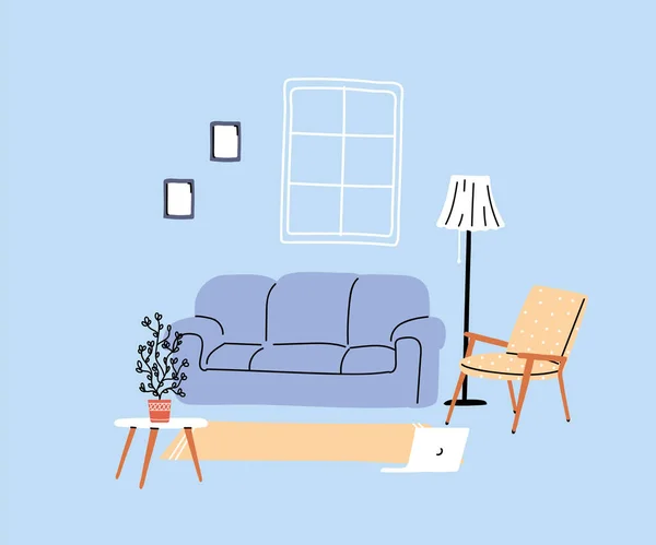 Soggiorno moderno con divano, banner — Vettoriale Stock