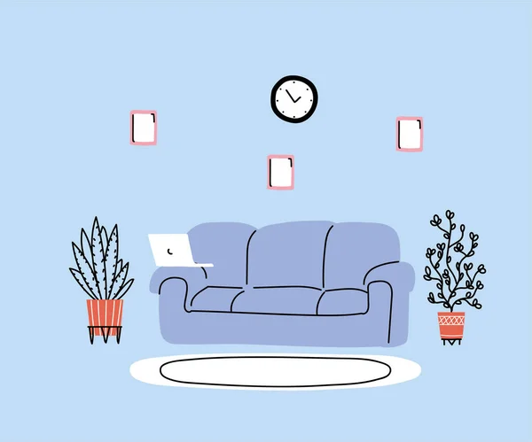 Сучасна вітальня з диваном, банер — стоковий вектор