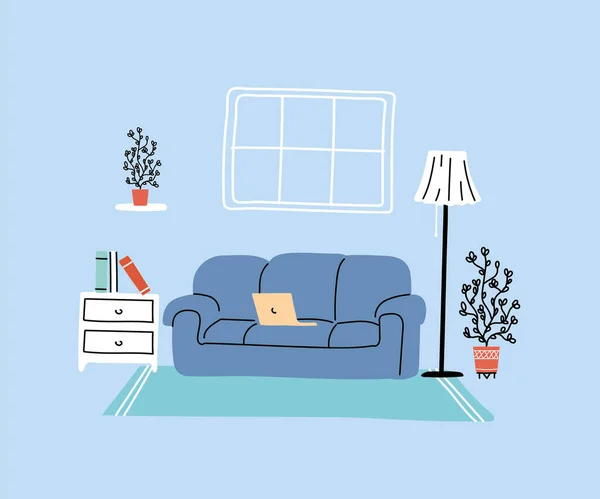 Sala de estar moderna com sofá, banner — Vetor de Stock
