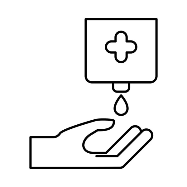 Mão com design de vetor de ícone de estilo de linha de dispensador de sabão — Vetor de Stock