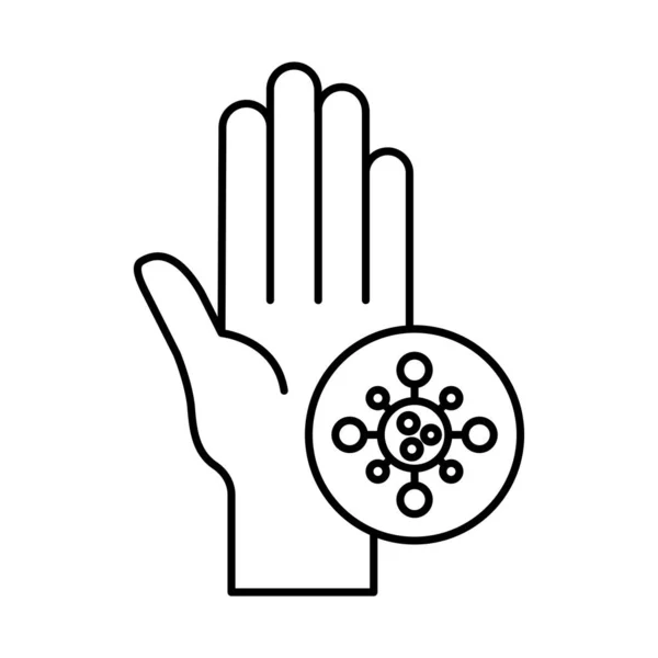 Hand with covid 19 virus line style icon vector design — Stock Vector