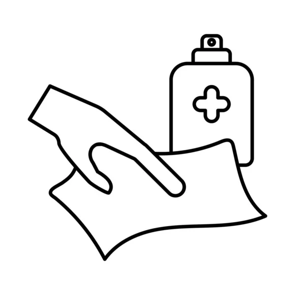 Hand mit Lappen und Sprühlinie Stil-Symbol-Vektor-Design — Stockvektor