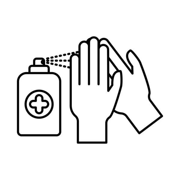 Manos con jabón spray línea estilo icono de diseño de vectores — Archivo Imágenes Vectoriales
