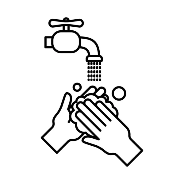 Lavage des mains sous l'eau robinet style ligne icône vectoriel design — Image vectorielle
