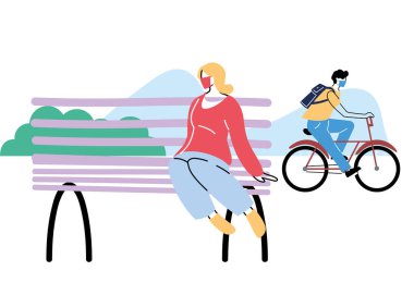 Maskeli insanlar spor yapıyor.