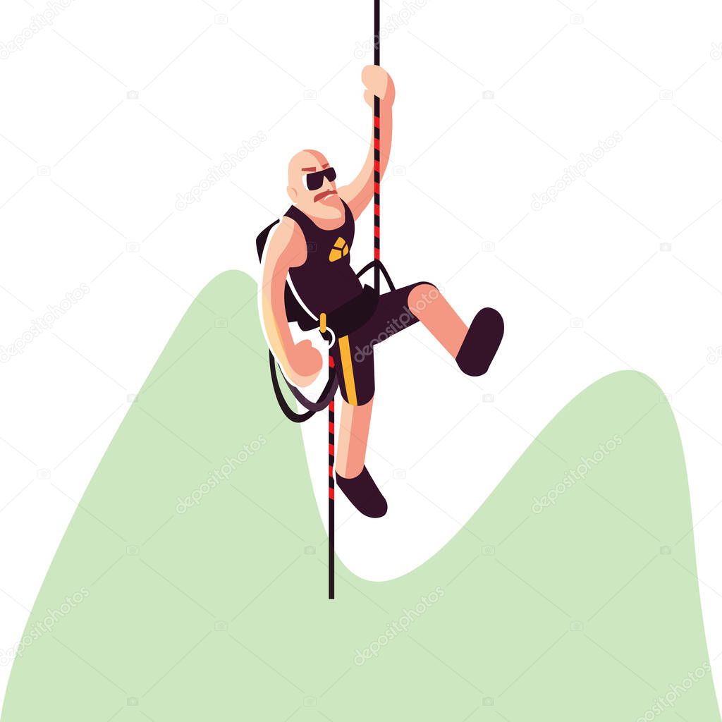 strong man climbing up the rope
