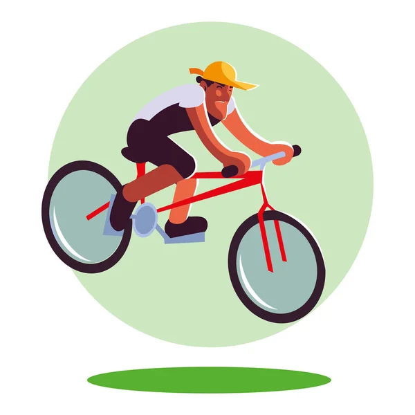 Ung man med mask ridning cykel — Stock vektor
