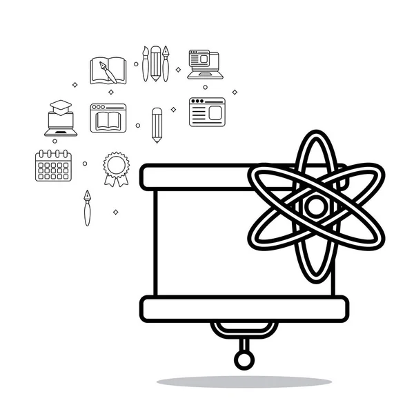 Atom ve simge kümesi vektör tasarımlı eğitim tahtası — Stok Vektör