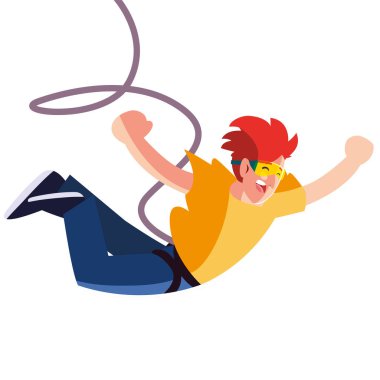 Genç adam dağdan atlıyor.