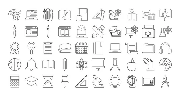 Escuela de educación y la línea de la universidad icono de diseño de vectores conjunto — Archivo Imágenes Vectoriales