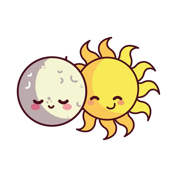 Lua e sol feliz acompanhado — Vetor de Stock