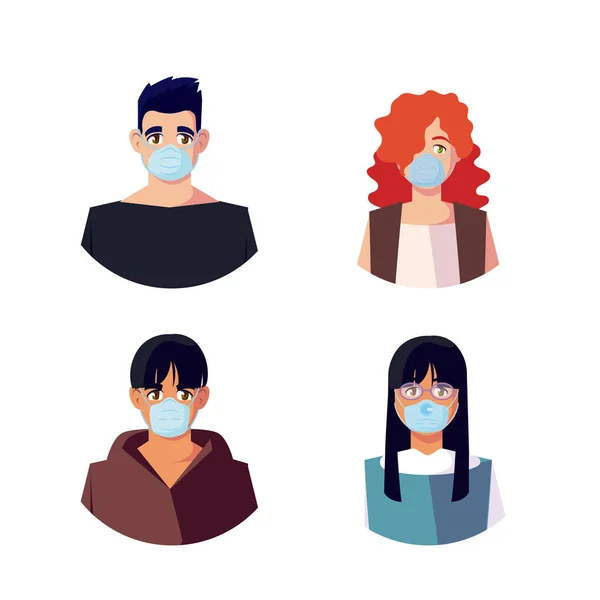 Mujeres y hombres con máscaras de diseño vectorial — Vector de stock