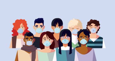 Maskeli kadın ve erkekler vektör tasarımı