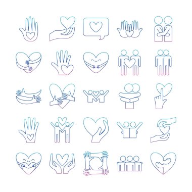 Sarılma ve sevgi ayrışmış satır biçimi vektör dizaynı