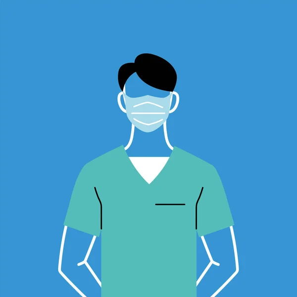 Médico masculino com máscara e desenho vetorial uniforme — Vetor de Stock