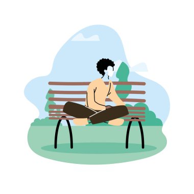 Parkta oturan adam, sosyal uzaklık.