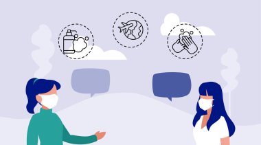 Koronavirüs koruması ve semptomları olan kadınlar.