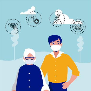 Koronavirüs belirtileri gösteren yaşlı kadın ve erkek.