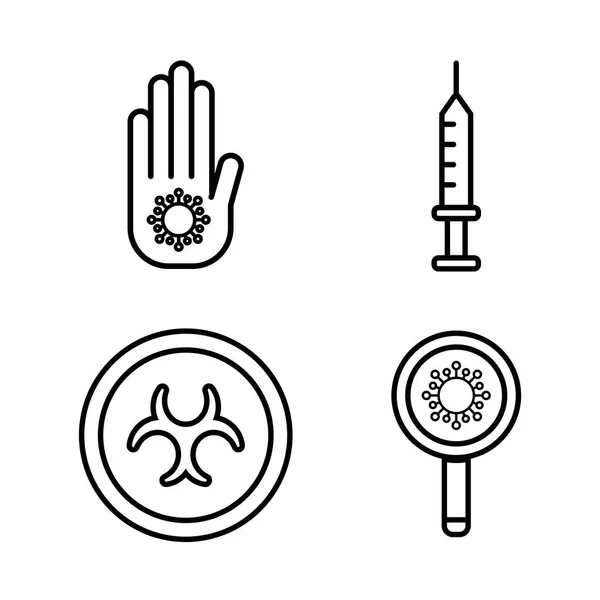 Sada ikon ochrana koronaviru, ochranná opatření, příznaky koronaviru — Stockový vektor