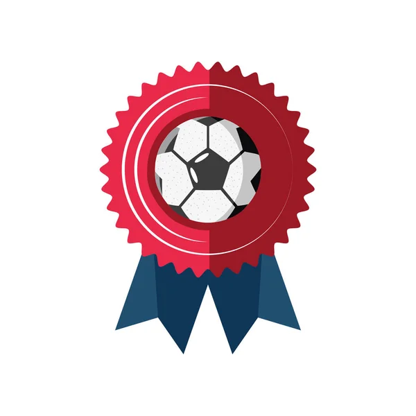 Pelota de fútbol en sello sello con cinta de diseño de vectores icono de estilo detallado — Vector de stock