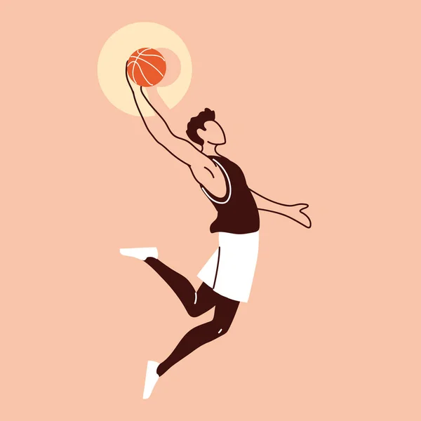 Basket spelare man med boll hoppning vektor design — Stock vektor