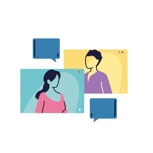 Hombre y mujer en una conversación de chat — Vector de stock