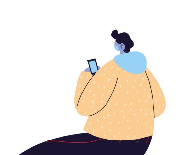 Elinde maske ve cihaz olan adam.