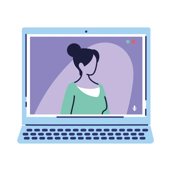 Femme sur ordinateur appel vidéo — Image vectorielle