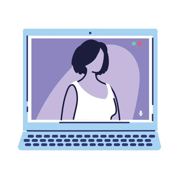 Femme sur ordinateur appel vidéo — Image vectorielle