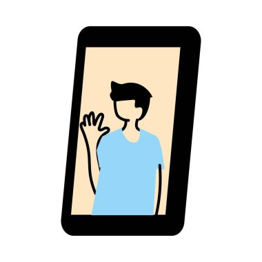 Görüntülü sohbet vektör tasarımında akıllı telefondaki adam