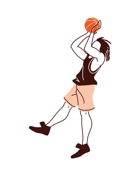 バスケットボール選手の男とともにボールジャンプベクトルデザイン — ストックベクタ