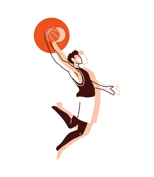 Jugador de baloncesto hombre con diseño de vector de salto de pelota — Vector de stock