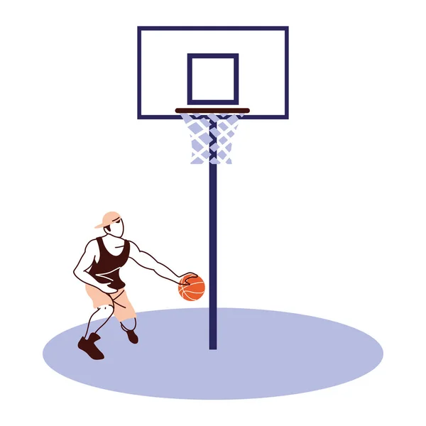 Jugador de baloncesto hombre con diseño de vectores de pelota y tablero — Vector de stock