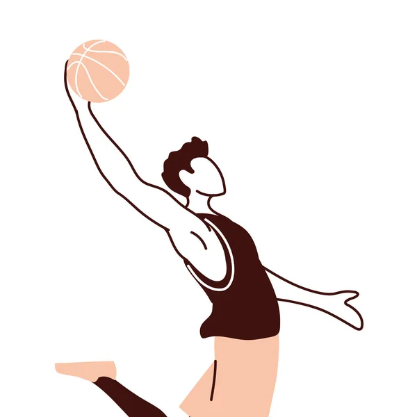 Basket spelare man med boll hoppning vektor design — Stock vektor