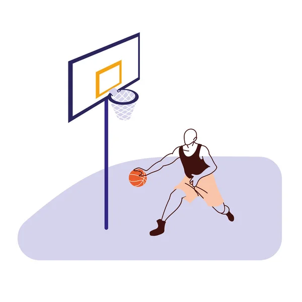 Jugador de baloncesto hombre con diseño de vectores de pelota y tablero — Archivo Imágenes Vectoriales