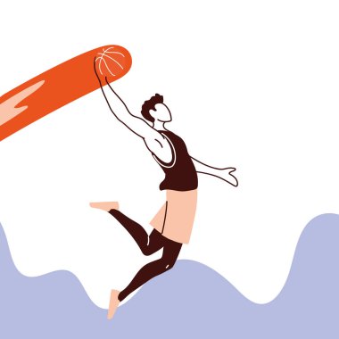 Top sektirme vektör tasarımlı basketbolcu.