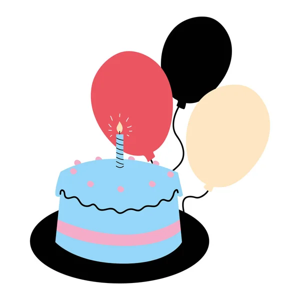 Gâteau d'anniversaire joyeux avec design vectoriel ballons — Image vectorielle