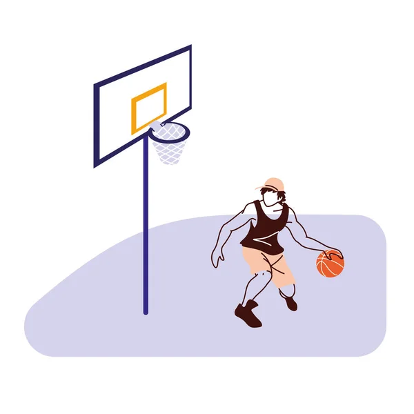 Jugador de baloncesto hombre con diseño de vectores de pelota y tablero — Vector de stock