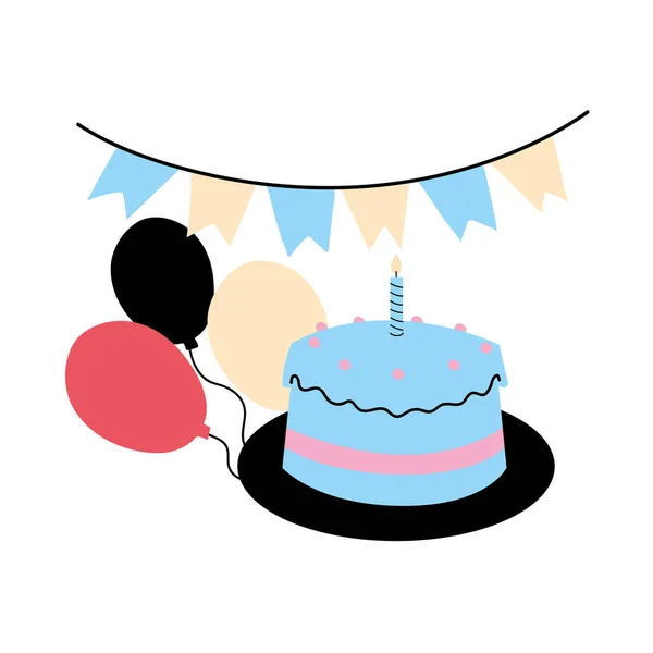 Торт с днем рождения с воздушными шариками — стоковый вектор