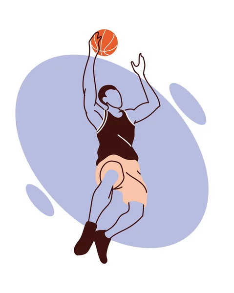 공 점프 벡터 디자인을 한 농구 선수 — 스톡 벡터