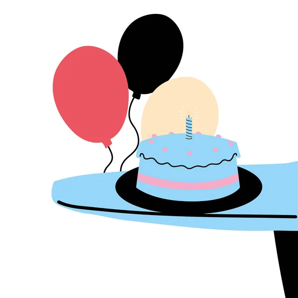 Feliz pastel de cumpleaños con globos de diseño vectorial — Archivo Imágenes Vectoriales