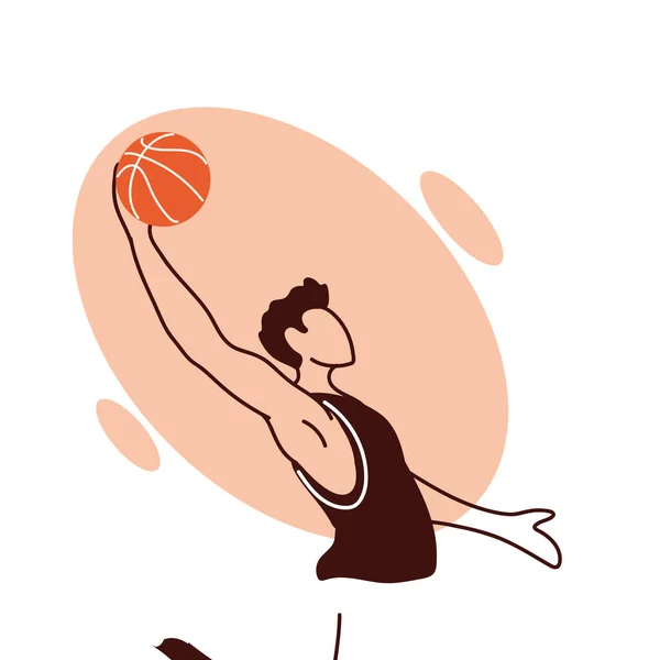 Basketbal speler man met bal springen vector ontwerp — Stockvector