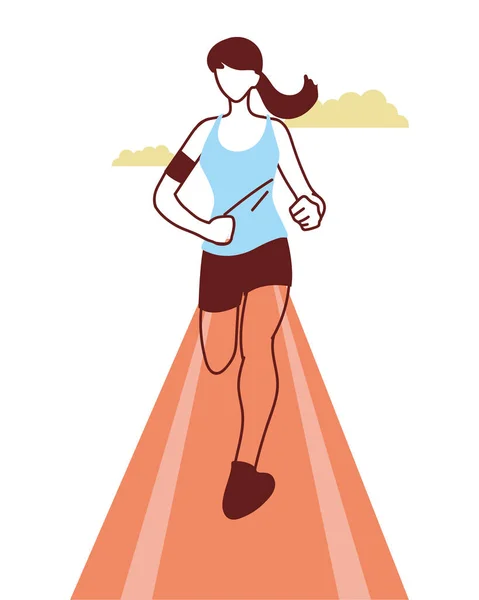 Vrouw avatar lopen op spoor vector ontwerp — Stockvector