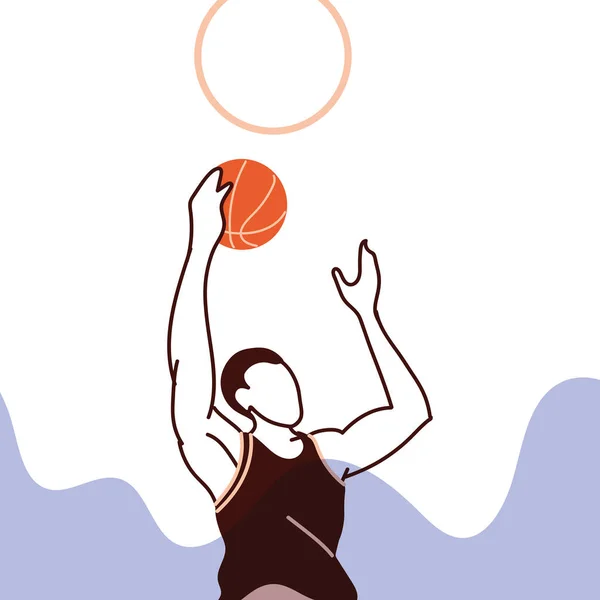 Jogador de basquete homem com bola salto vetor design — Vetor de Stock