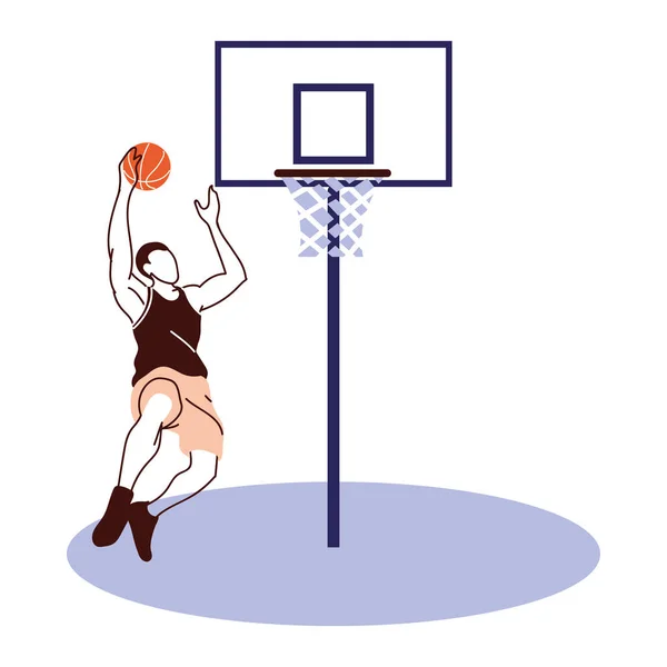 Баскетболіст чоловік з м'ячем стрибає на борт Векторний дизайн — стоковий вектор