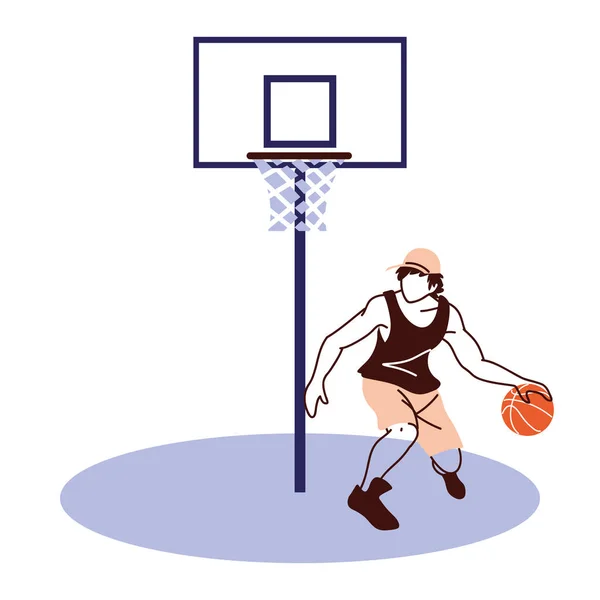 Basketbol oyuncusu, top ve arkabahta vektör tasarımlı. — Stok Vektör