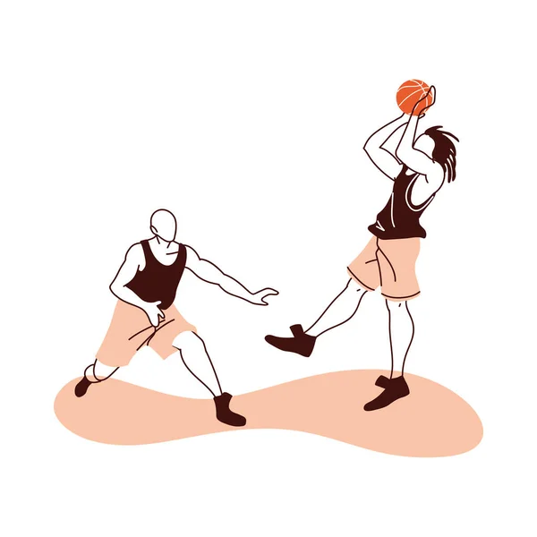Dos jugadores de baloncesto hombres con diseño de vectores de pelota — Vector de stock
